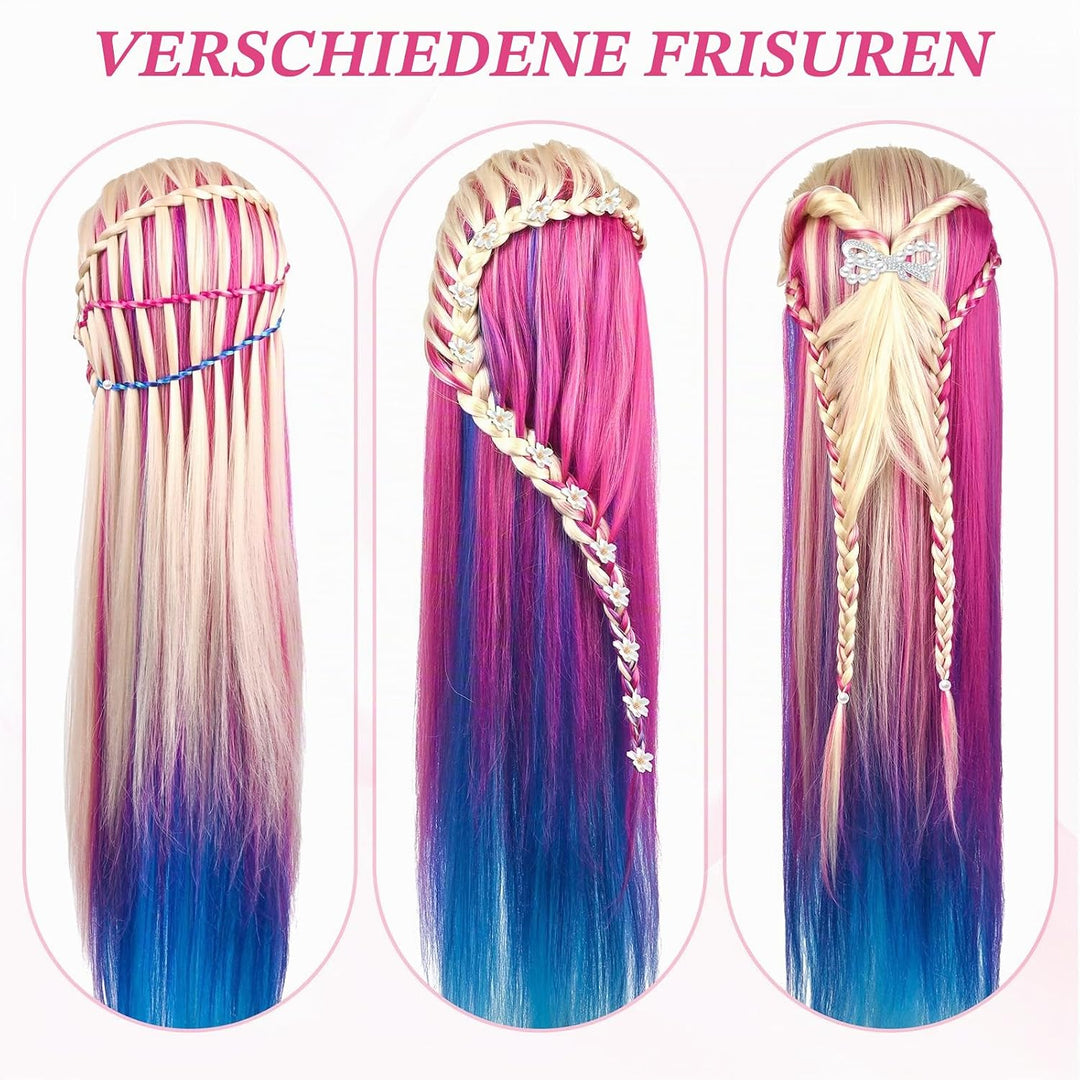 Trainingsköpfe, 28 Zoll Frisierkopf für Friseure, 100% Kunstfaser Haar Übungskopf, mit DIY Strickset