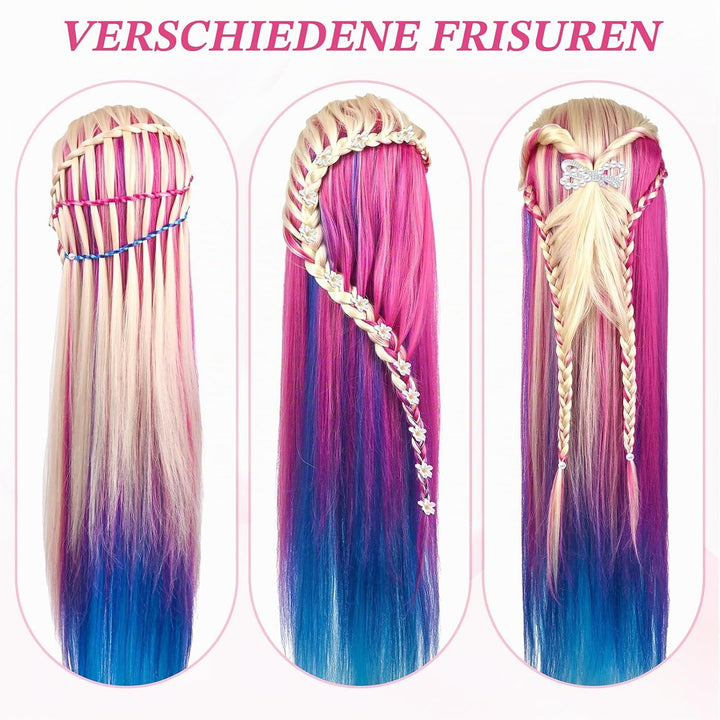 Trainingsköpfe, 28 Zoll Frisierkopf für Friseure, 100% Kunstfaser Haar Übungskopf, mit DIY Strickset