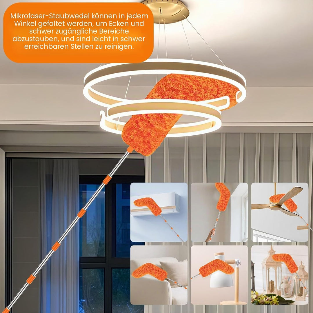 GAESHOW 4M Fensterputzer Set, 4 in 1 Teleskop Fensterwischer mit Abzieher, Staubwedel, Spinnenabzieh