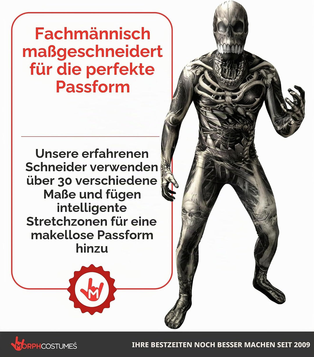 Morphsuits Skelett Kostüm für Erwachsene, Monster Verkleidung, Halloween und Karneval - L L Schädel