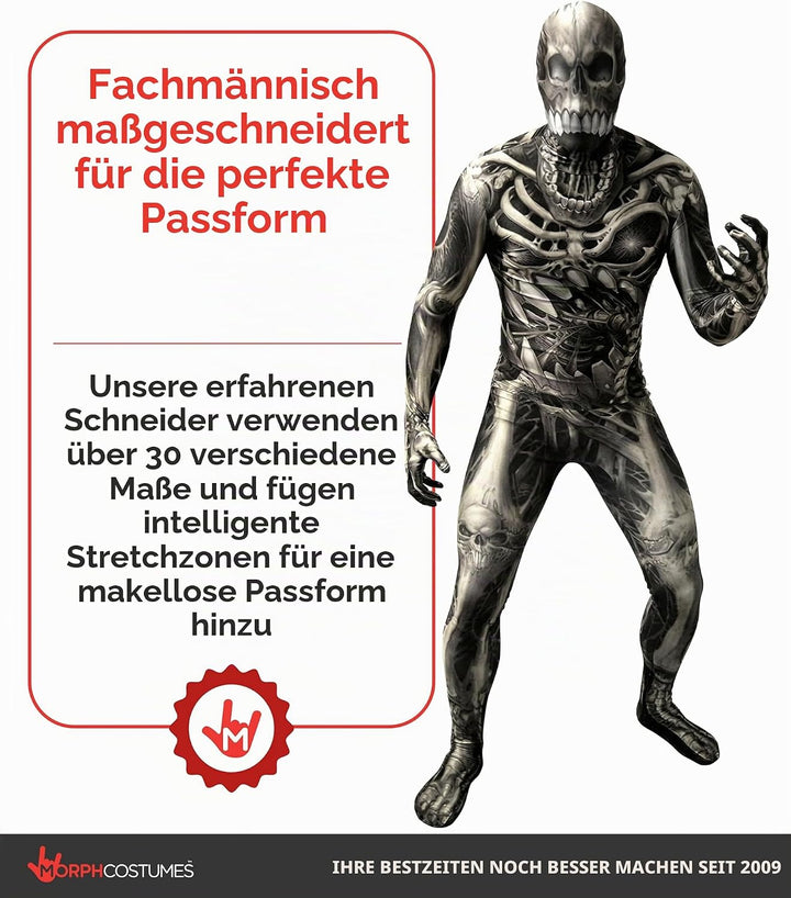 Morphsuits Skelett Kostüm für Erwachsene, Monster Verkleidung, Halloween und Karneval - XL XL Schäde