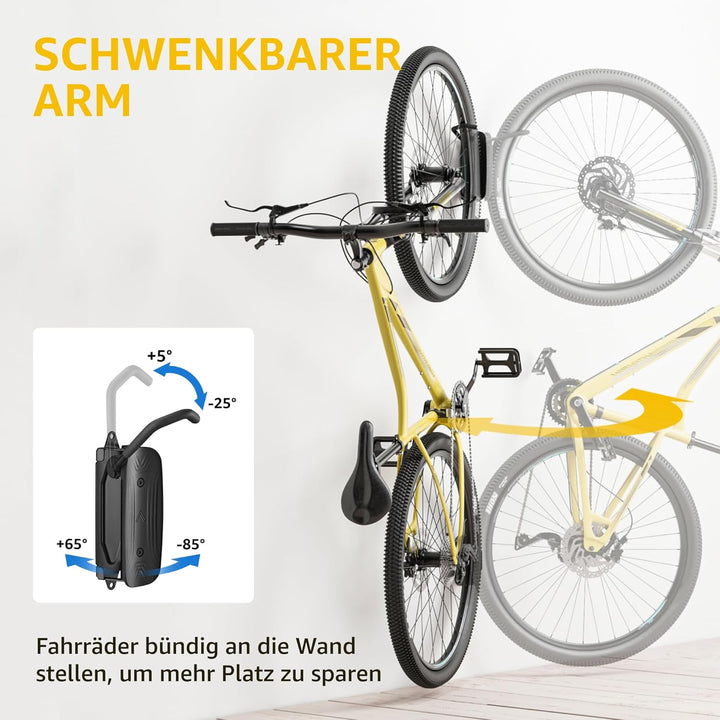 monTEK Schwenkbare Fahrrad Wandhalterung, Fahrradständer für die Garage, Fahrradhalterung Wand, plat