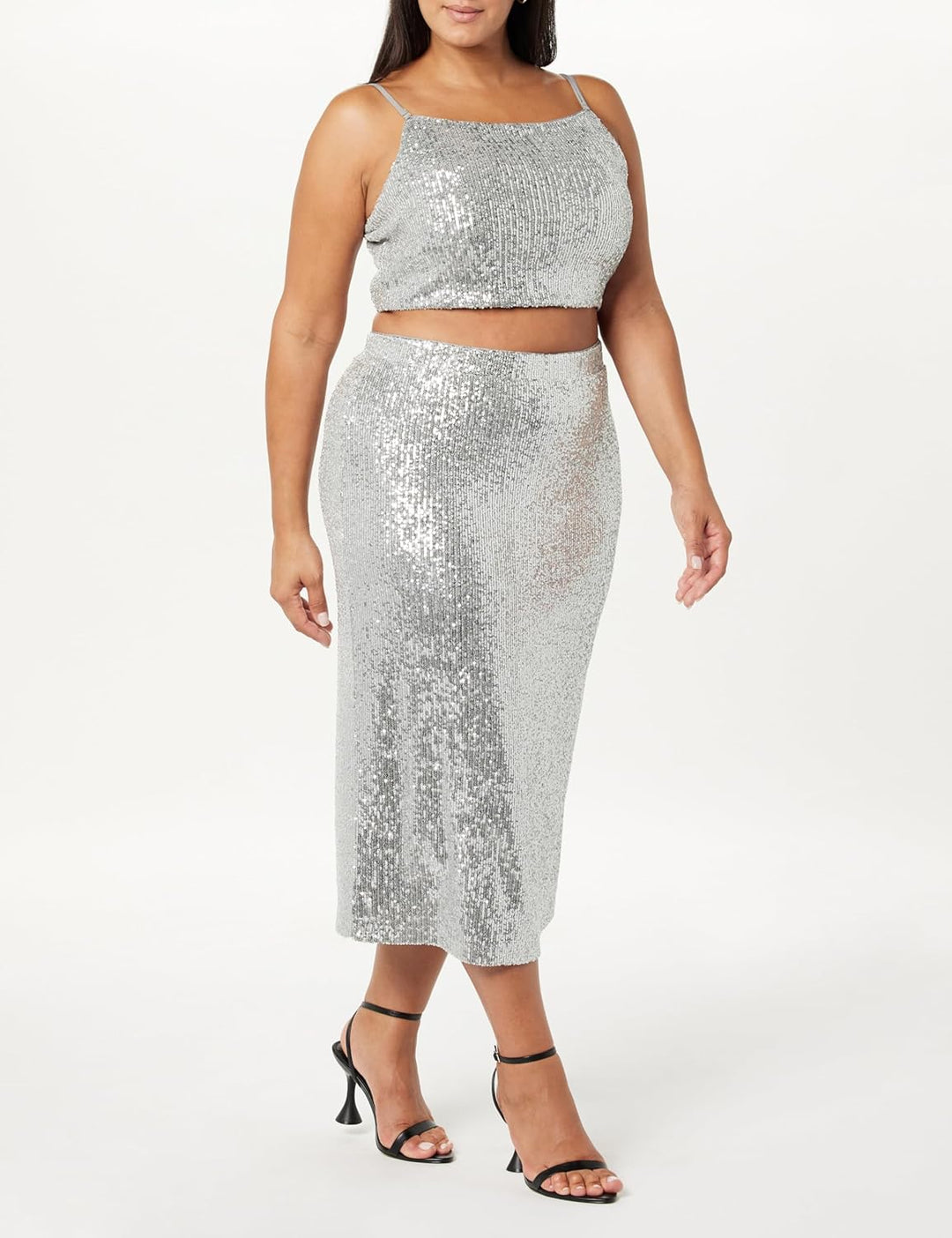 The Drop Damen Midirock Bianca mit Pailletten Rock XXS Silber, XXS Silber