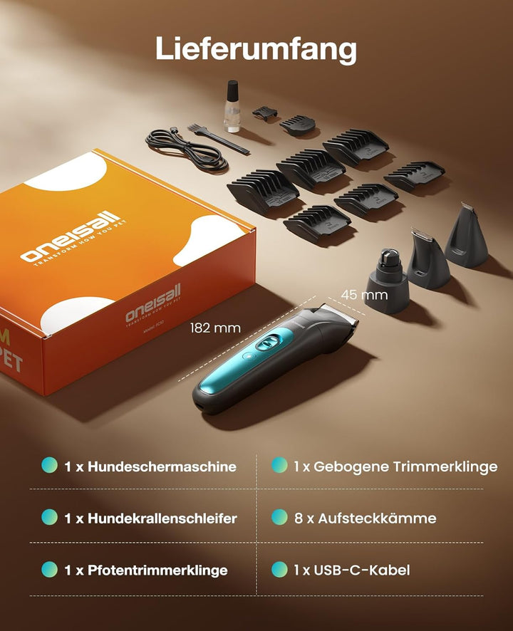 oneisall 4in1 Leise Schermaschine Hund Katze mit LED-Licht, 2025 Tierhaarpflege zum Hundeschermaschi