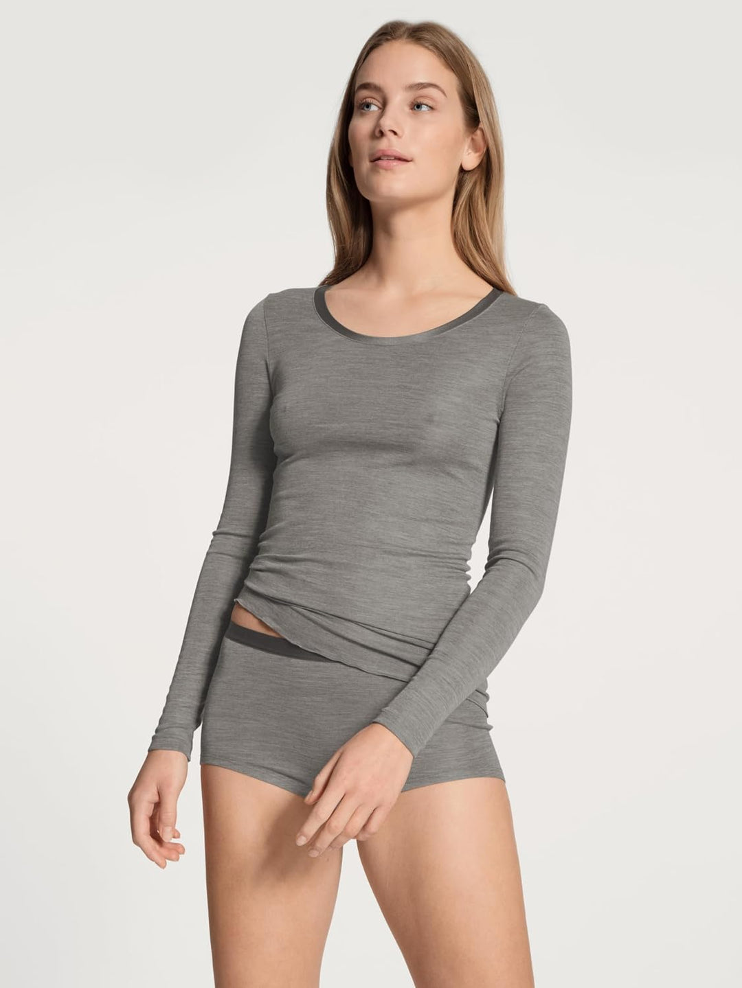 CALIDA True Confidence Langarmshirt Damen, aus Wolle-Seide, Feinripp, temperaturausgleichend und ger