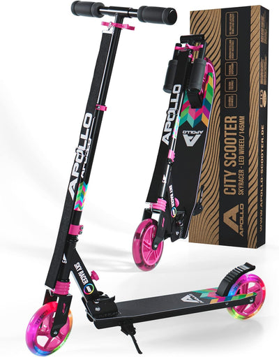 Apollo Skyracer City Roller mit LED Leuchträdern | Roller Kinder 6 Jahre | City Scooter mit Federung