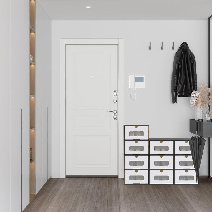 FIVMEN 10x Schuhboxen Stapelbar Kraftpapier Schuhaufbewahrung Aufbewahrungsbox mit Deckel und Transp