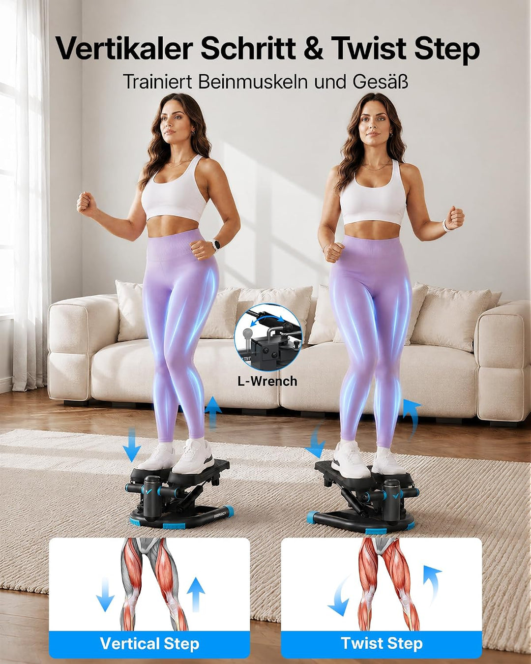 MERACH Mini Stepper für Zuhause, Swing Stepper mit 150 kg Belastung und Widerstandsbändern, Twist St