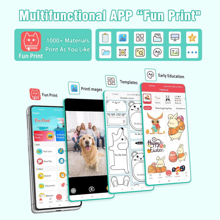 ZAKVOP Mini drucker 300DPI, Mini drucker Aufkleber, Mini drucker für Smartphone, Bluetooth tragbarer