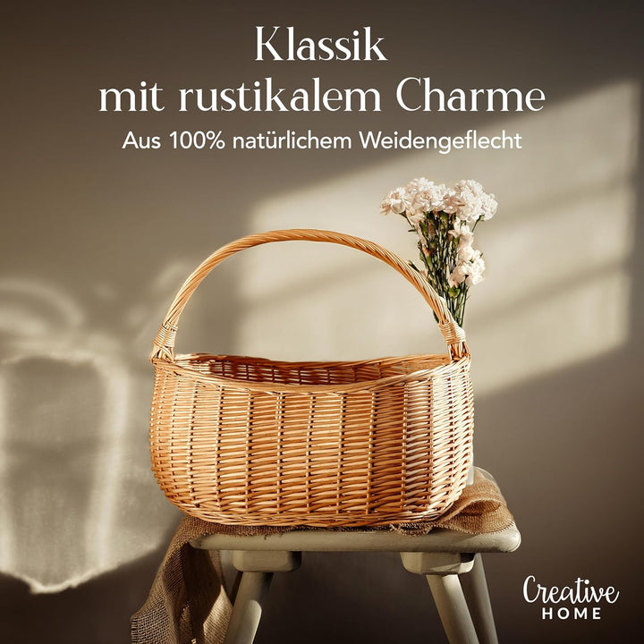 Creative Home Einkaufskorb Weidenkorb mit Henkel Picknickkorb | 45 x 26 x 41 cm (+/- 2 cm) | Handgef