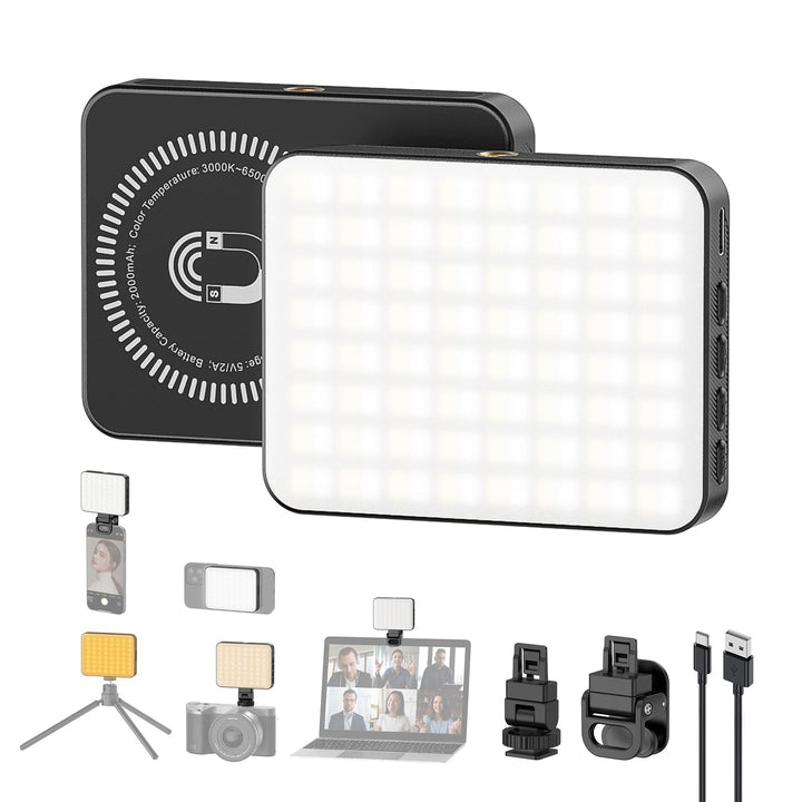 Smiling Shark Tragbar Video Licht, Camera Foto Licht mit Clip 2000mAh Wiederaufladbar 3 Farben CRI 8