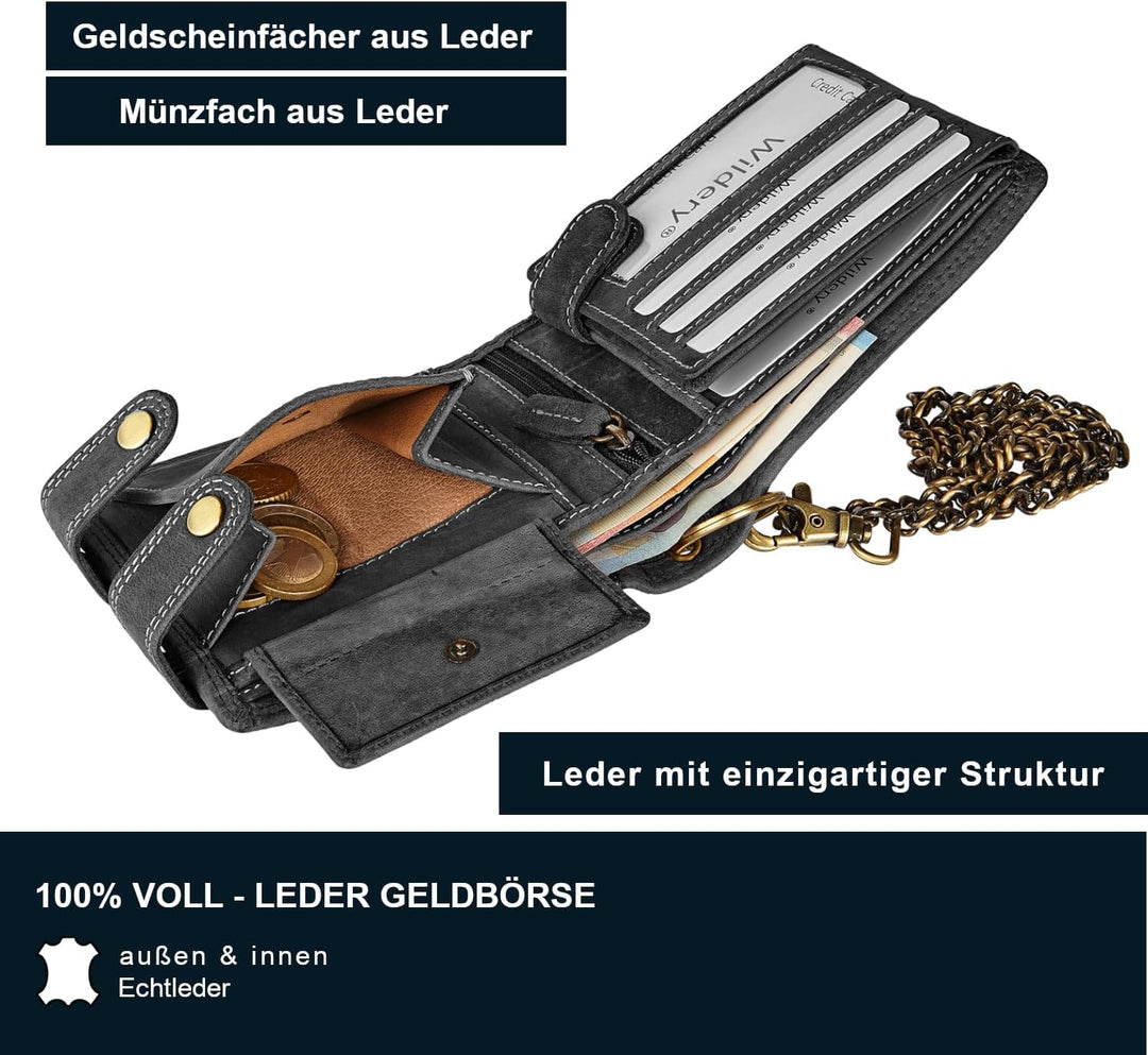 Wildery® Geldbeutel mit Kette I Biker Geldbörse mit Kette Herren I Geldtasche mit RFID Schutz I Port