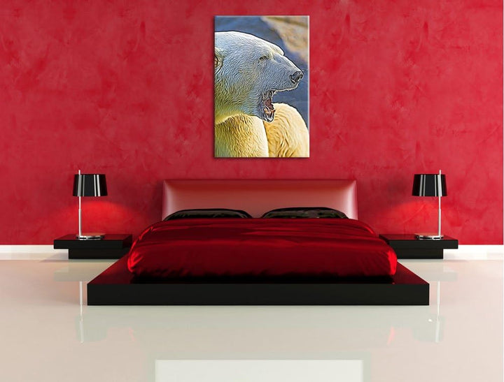 brüllender Eisbär Deluxe Format: 100x70 cm auf Leinwand, XXL riesige Bilder fertig gerahmt mit Keilr