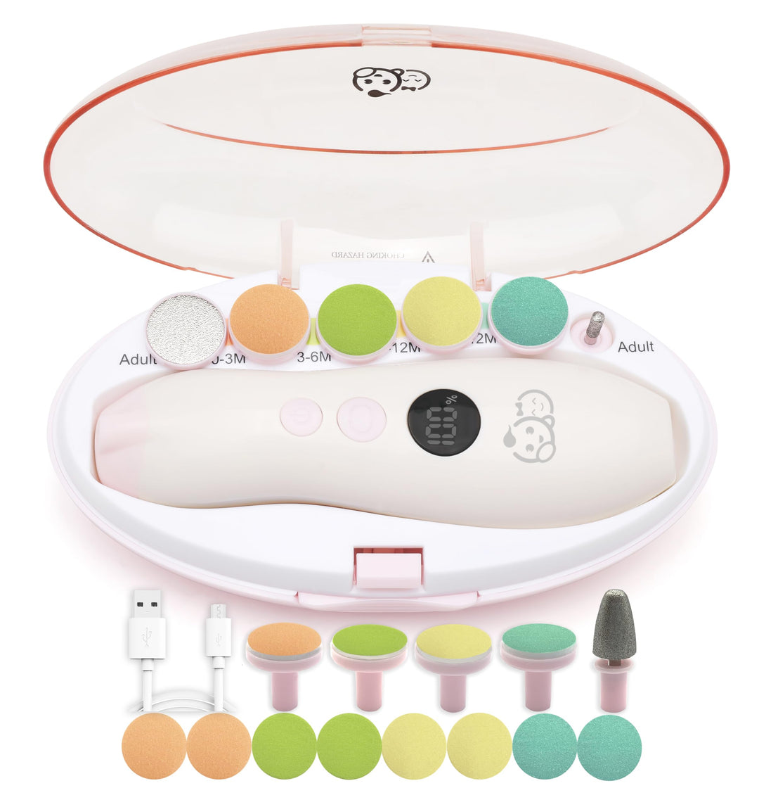 Wiederaufladbarer Baby-Nageltrimmer 22 in 1, elektrische Nagelfeile, zusätzliche 13 Ersatzstücke, Ba