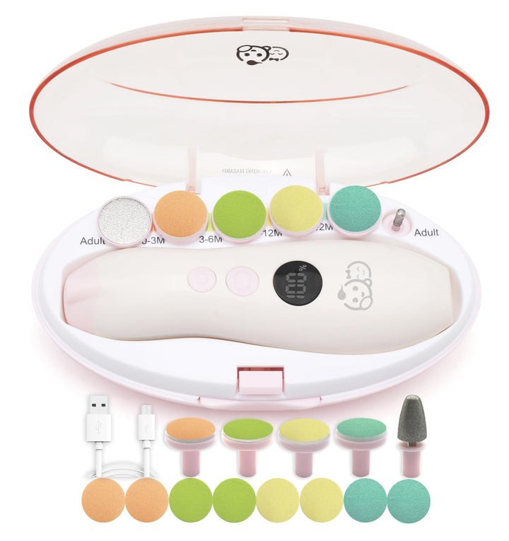 Wiederaufladbarer Baby-Nageltrimmer 22 in 1, elektrische Nagelfeile, zusätzliche 13 Ersatzstücke, Ba