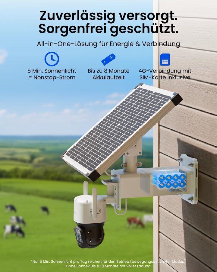 Reolink 4G LTE Überwachungskamera mit SIM Karte, 24/7-Aufzeichnung, 2K Kamera Outdoor Akku mit 30W S