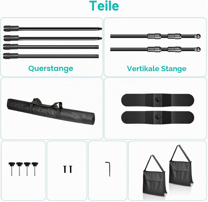 EMART Hintergrund Ständer 2,4 x 2,4 m, Verstellbarer Foto Hintergrundständer mit 2 Sandsäck, Banner