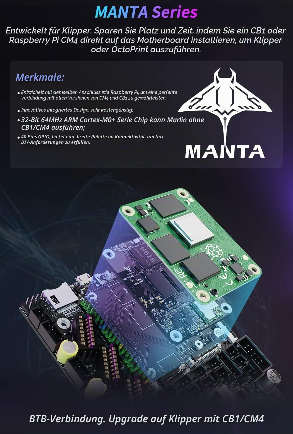 BIGTREETECH Manta E3 EZ Control Board 32Bit, Neues Upgrade Silent Board unterstützt Klipper-Firmware