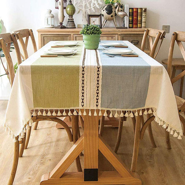 Lifetooler Tischdecke Abwaschbar Baumwolle Leinen Tischtuch Quaste Design Tischdecke staubdicht Rech