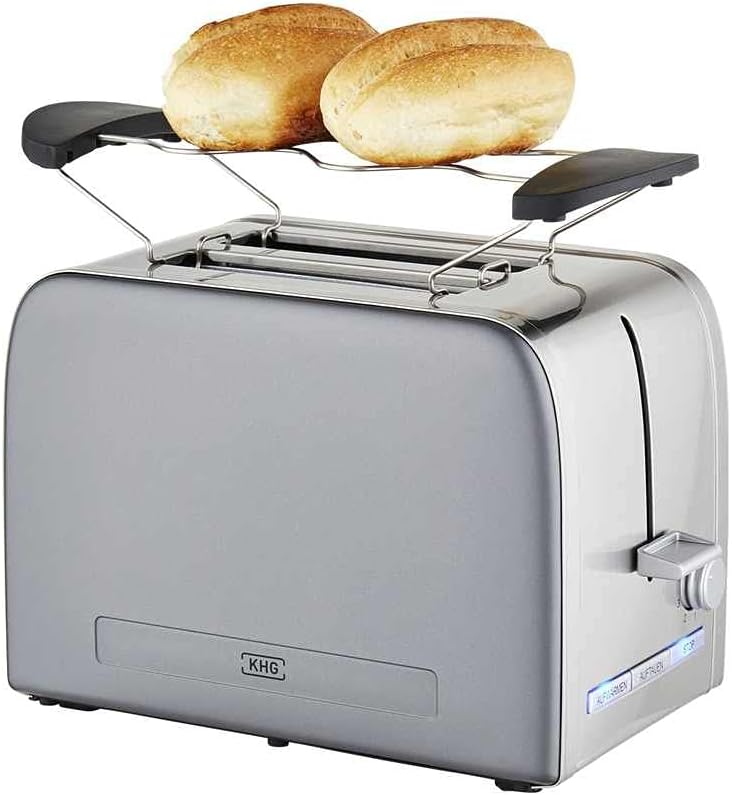 KHG Toaster TO-1050 GE | Toaster 2 Scheiben, Grau, 1050 W | mit Brötchenaufsatz, 6 Röstgradstufen mi