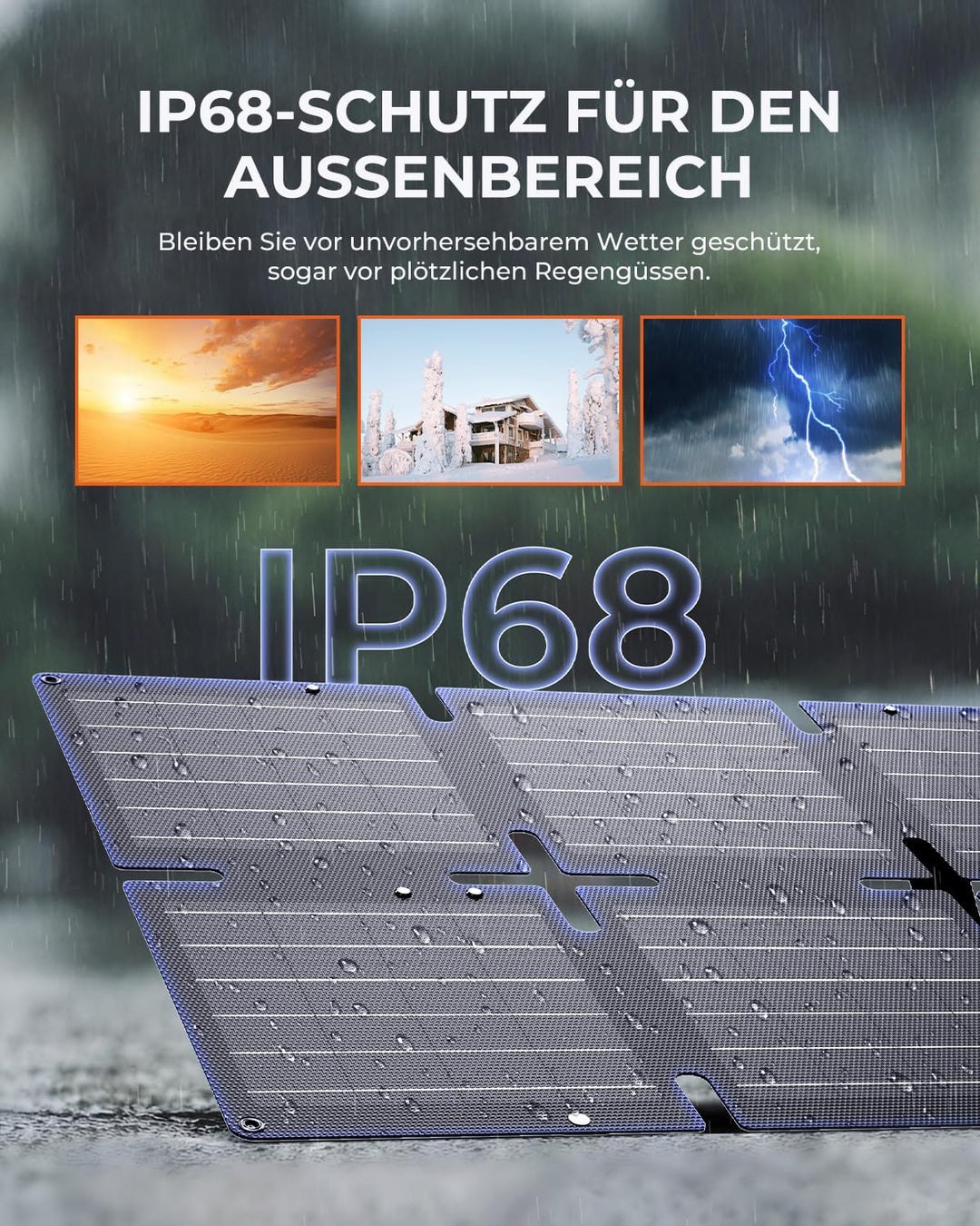 BigBlue 60W Faltbares Solarladegerät, Tragbares ETFE-Solarpanel QC3.0+PD45W+22,2V DC-Ausgang【IP68 Wa