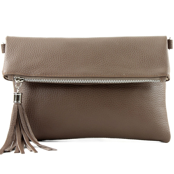 modamoda de - T167 - ital Clutch Umhängetasche Leder Klein Blassbraun, Blassbraun