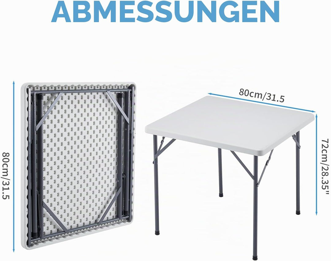 KAIHAOWIN Klapptisch Esstisch 80x80cm Quadratischer Gartentisch Weiss Flohmarkttisch Wetterfest für