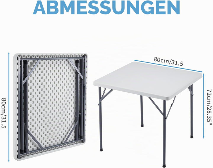 KAIHAOWIN Klapptisch Esstisch 80x80cm Quadratischer Gartentisch Weiss Flohmarkttisch Wetterfest für