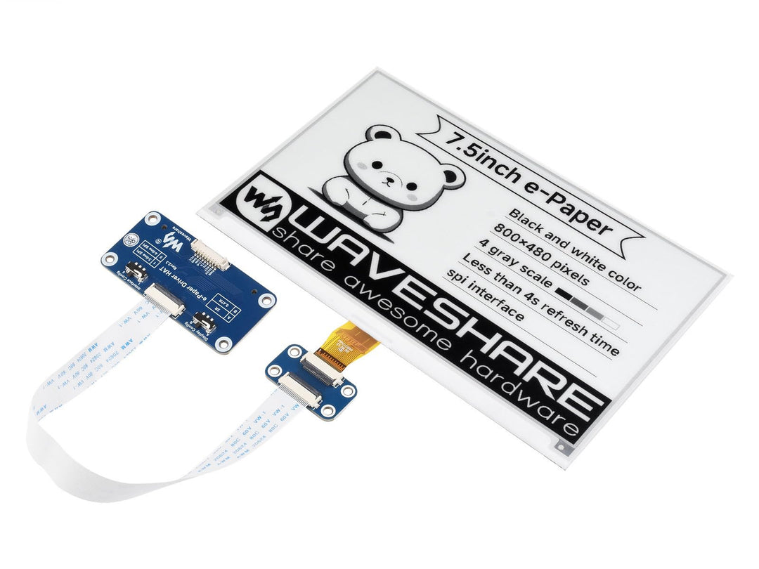 Waveshare 7.5 Inch E-Paper Display Hat Module V2 Kit 800x480 Resolution 3.3v/5v E-Ink Electronic Scr