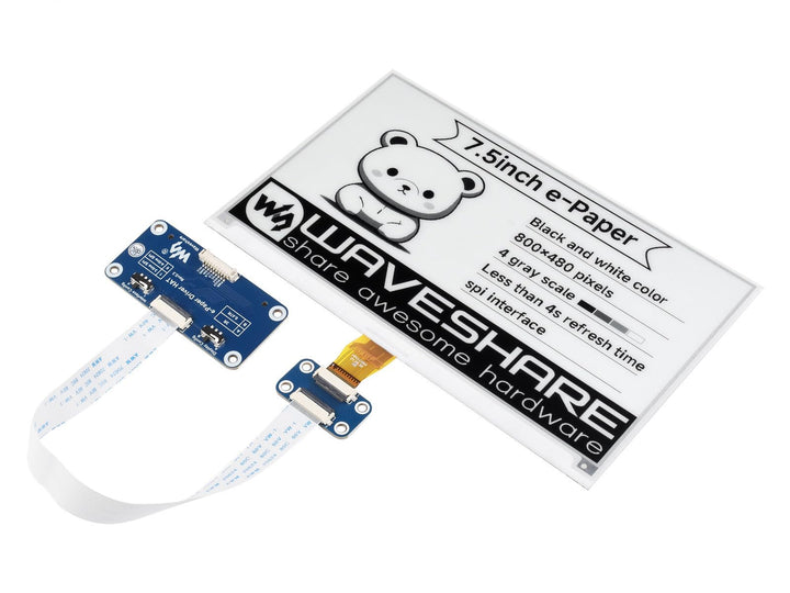 Waveshare 7.5 Inch E-Paper Display Hat Module V2 Kit 800x480 Resolution 3.3v/5v E-Ink Electronic Scr