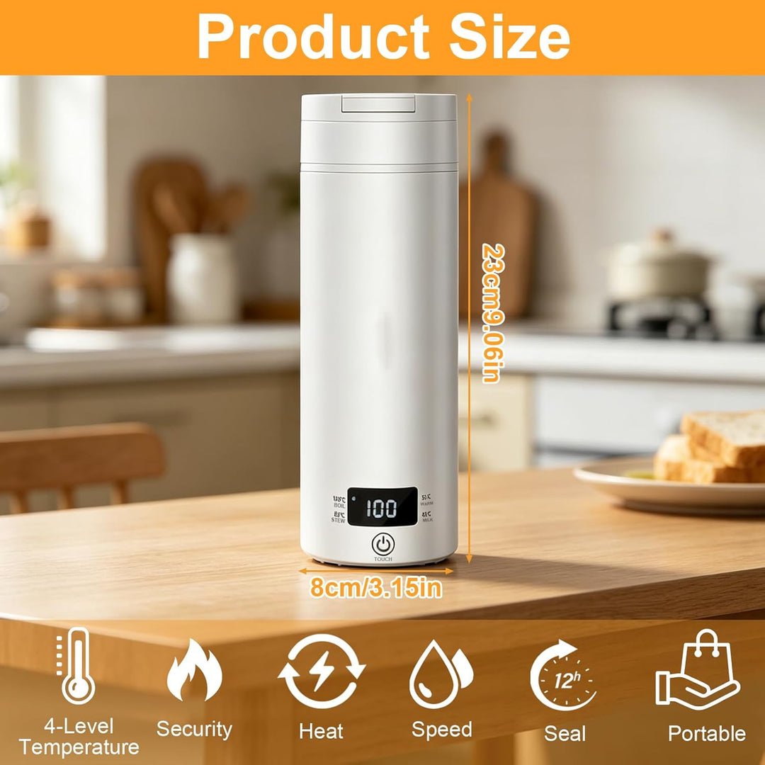 Reisewasserkocher 450ml, Elektrischer Reisewasserkocher Klein Mini Wasserkocher mit Temperatureinste
