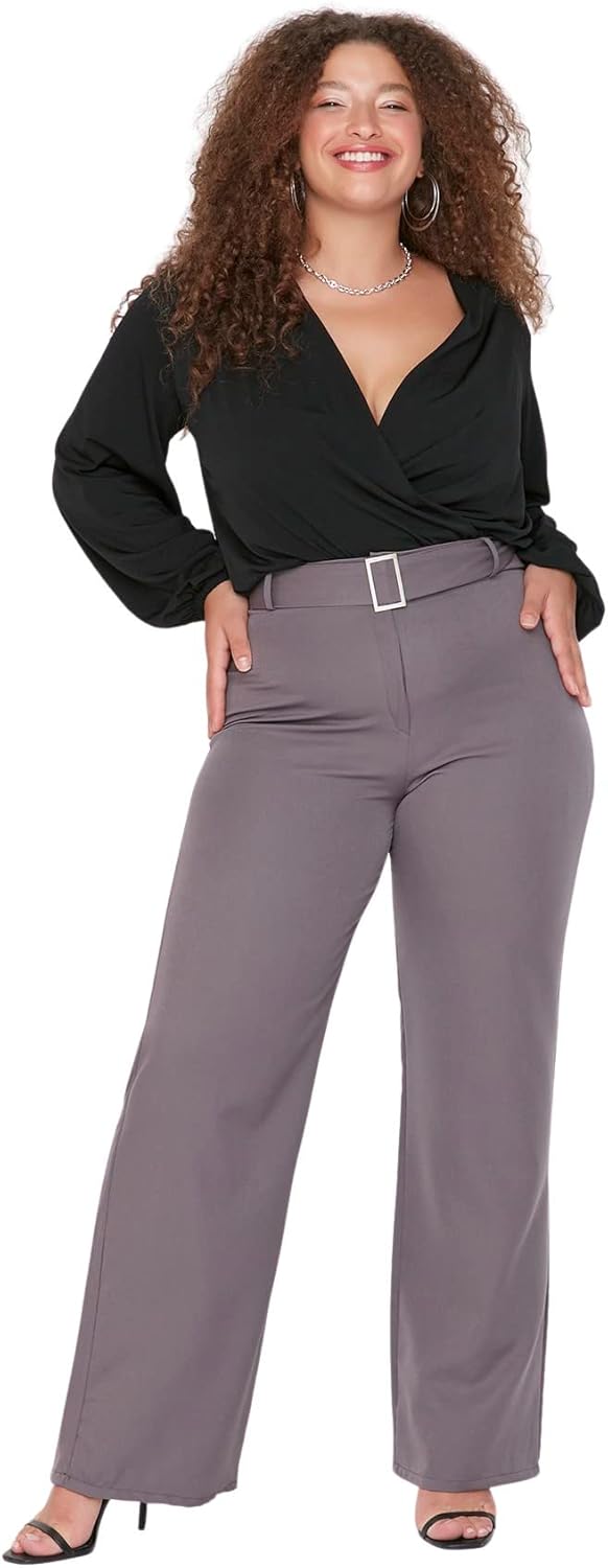 TRENDYOL Damen High Waist Wide Leg Plus Size Pants Hose 42 Grosse Grössen Anthrazit, 42 Grosse Gröss