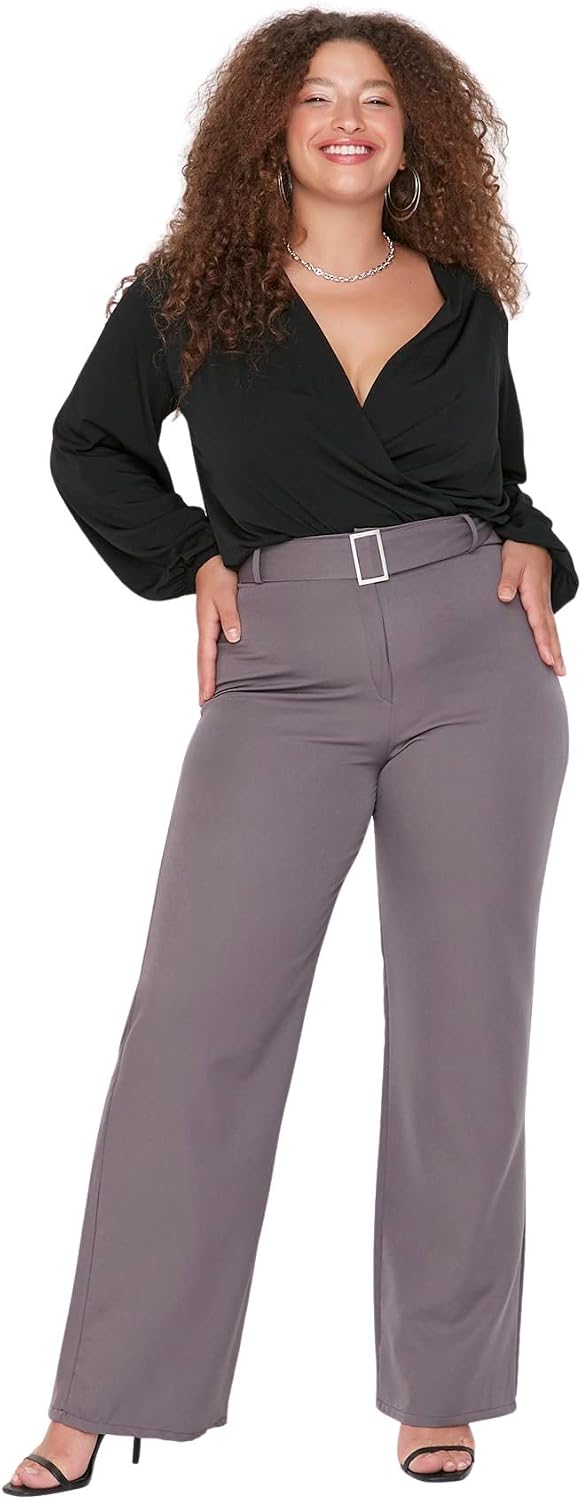 TRENDYOL Damen High Waist Wide Leg Plus Size Pants Hose 46 Grosse Grössen Anthrazit, 46 Grosse Gröss