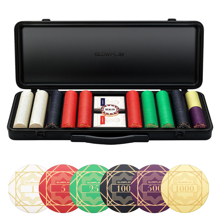 SLOWPLAY Nash Pokerset, 500 Keramik Pokerchips, Nummerierter Chipsatz | Profi pokerchips hochwertige