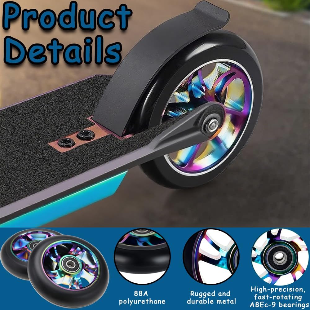 Stunt Scooter Rollen, 2 PCS Ersatzräder für Scooter, 100mm Roller Reifen mit ABEC, Aluminium Roller