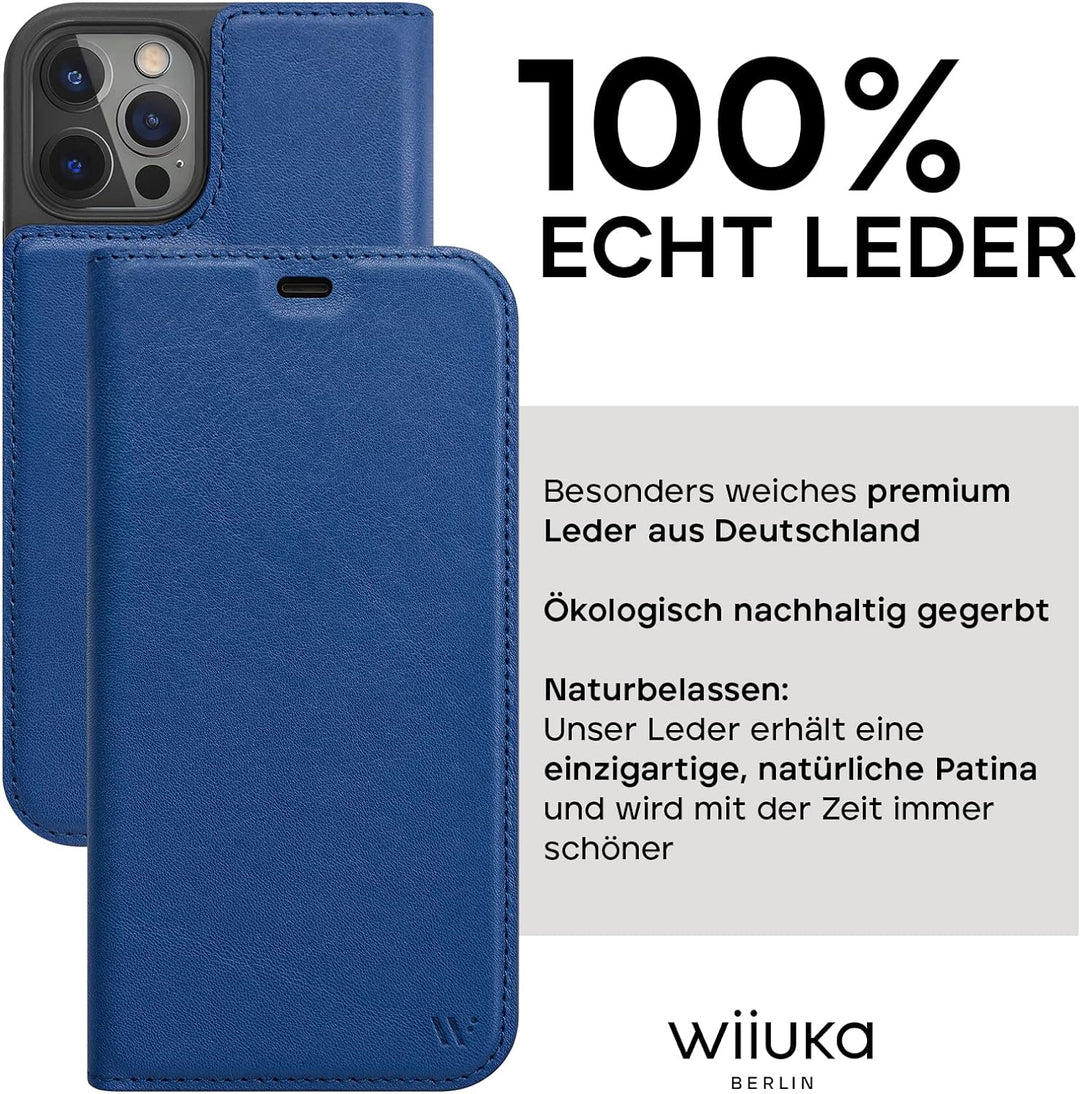 WIIUKA Hülle für iPhone 12 Pro Max Lederhülle, Deutsches Premium Leder, mit Kartenfach, extra Dünn,