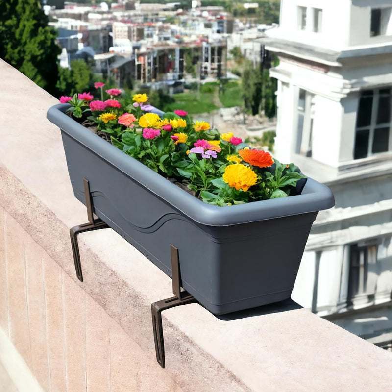 com-four® 4X Blumenkastenhalter für Balkon-Brüstungen und Geländer - Flexible Befestigung aus Metall