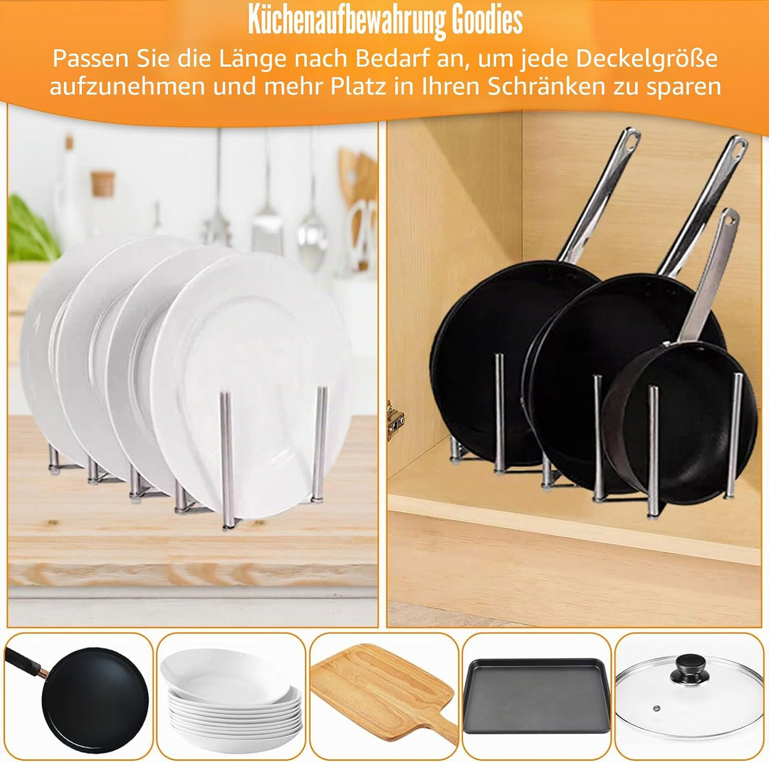 2 Stück Edelstahl Aufbewahrung Topfdeckelhalter, Multifunktionales Rippchenhalter, Verstellbarer Spa