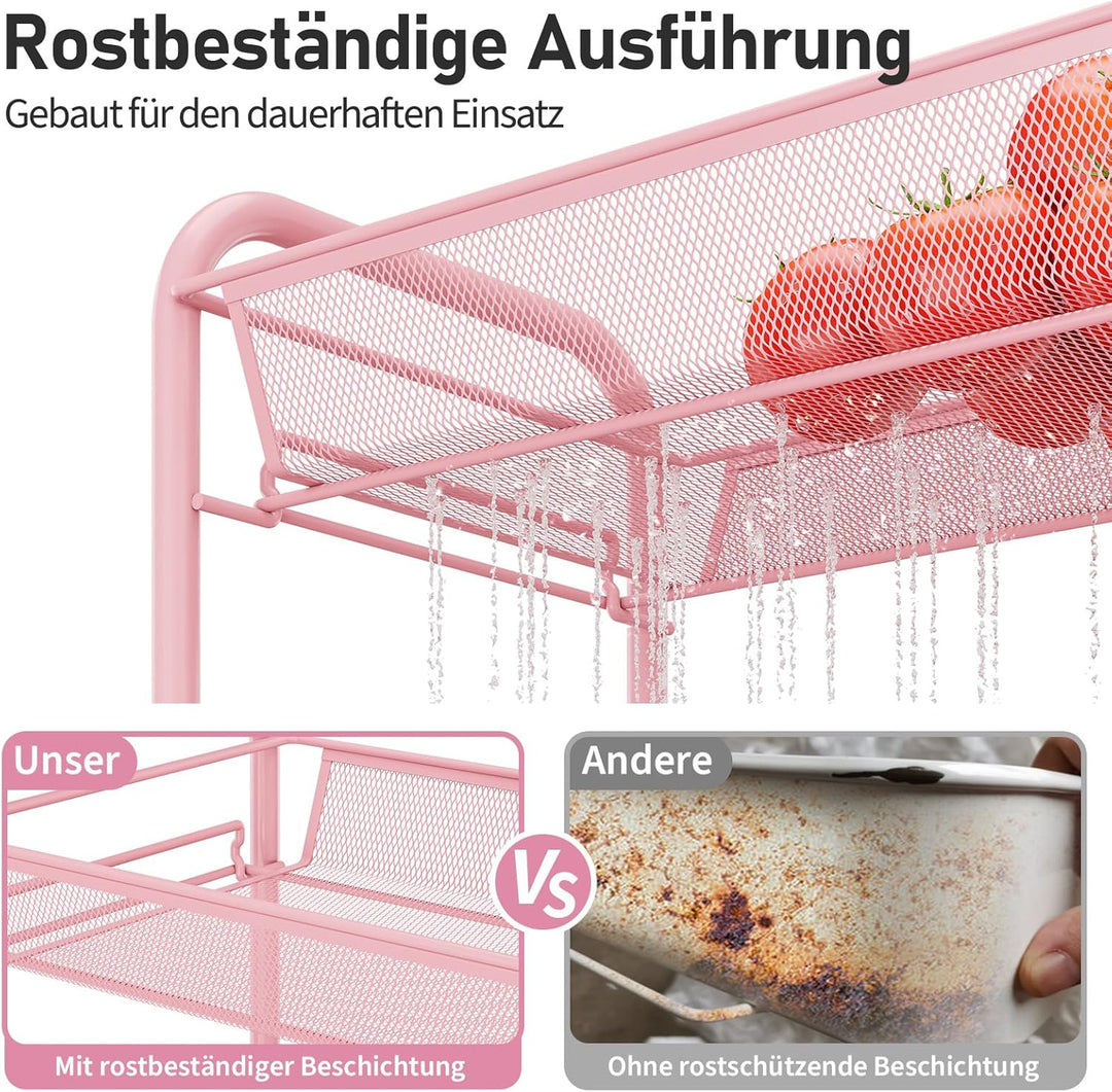 3-stöckiger Rollwagen, Multifunktionaler mobiler Küchenwagen für Bad, Küche & Waschküche. Rostbestän