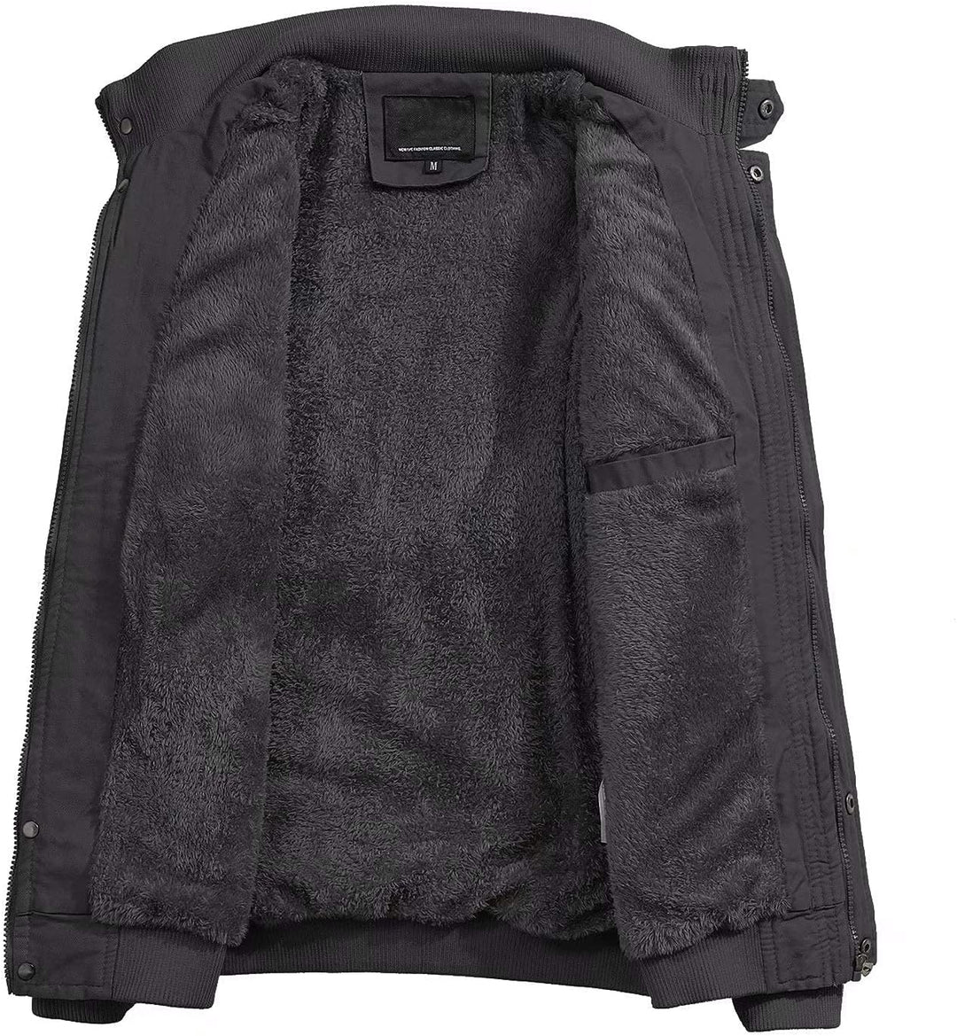 MAGCOMSEN Winterjacke Herren Warm Gefüttert Fleecejacke Cargo Casual Übergangsjacke Baumwolle Army J