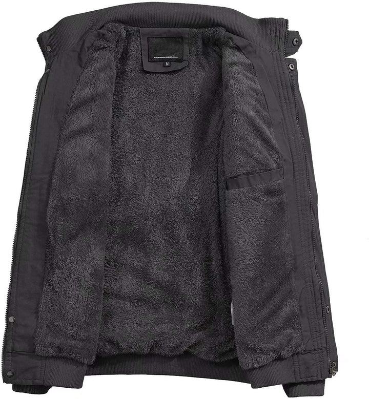 MAGCOMSEN Winterjacke Herren Warm Gefüttert Fleecejacke Cargo Casual Übergangsjacke Baumwolle Army J