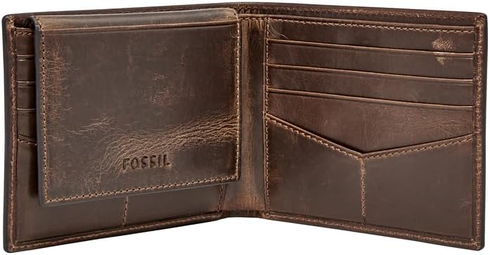 Fossil Herren Derrick Leder Bifold Geldbörse 11,43 cm L x 1,905 cm B x 8,89 cm H Dunkelbraun, Dunkel