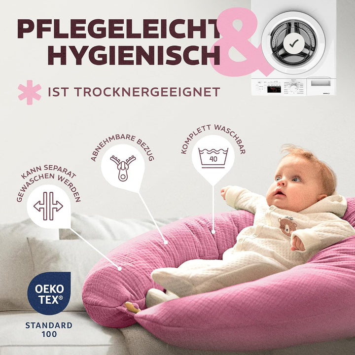 sei Design Stillkissen XXL Mikroperlen-Füllung mit Musselin-Bezug aus Baumwolle [100% Bio-Baumwolle