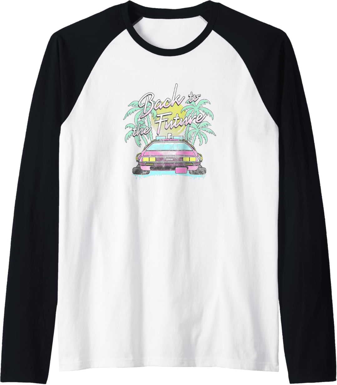 Back To The Future DeLorean Retro Palm Trees Raglan