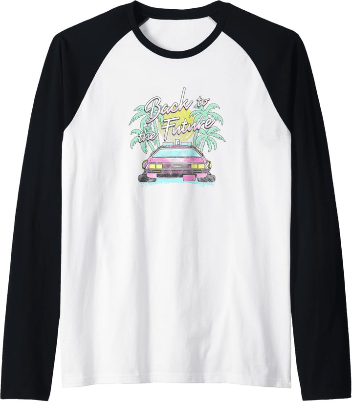 Back To The Future DeLorean Retro Palm Trees Raglan