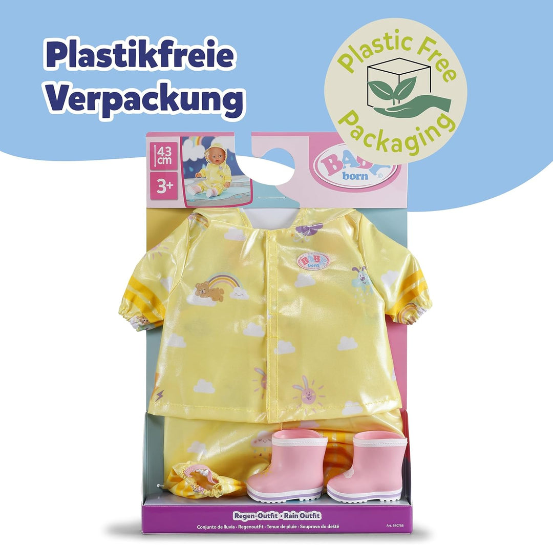 Baby Born Regen-Oufit mit Regenmantel, Regenhose und Gummistiefeln für 43 cm Puppen