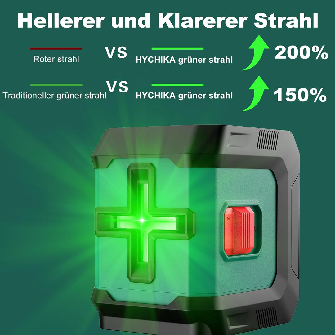 HYCHIKA Kreuzlinienlaser Grün, Selbstnivellierend Linienlaser 15M, Laser Wasserwaage 3 Stufen der He