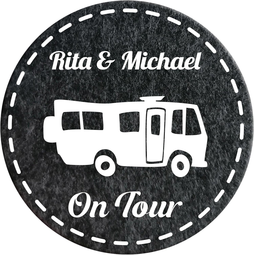 4 Filz Untersetzer Camping personalisiert mit Wunschtext und Motiv, Geschenk für Camper, Wohnwagen D
