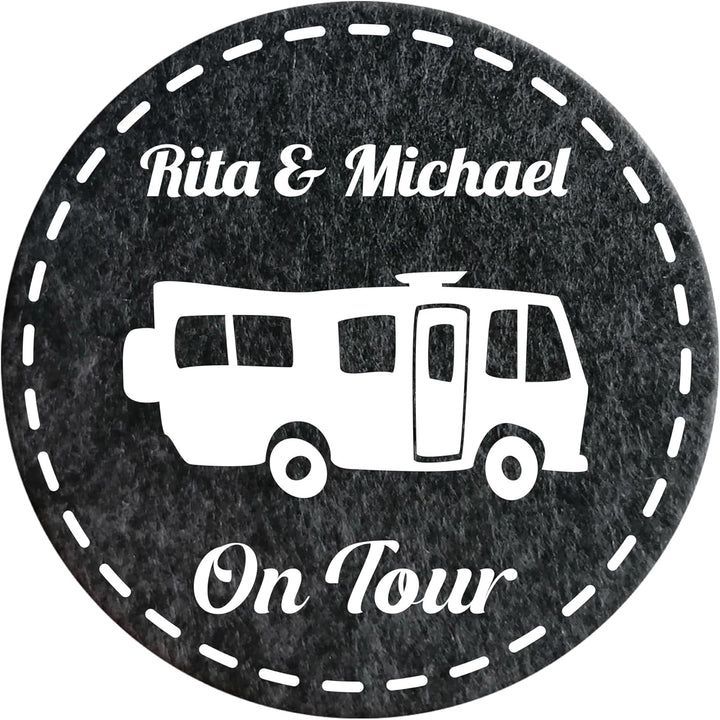 4 Filz Untersetzer Camping personalisiert mit Wunschtext und Motiv, Geschenk für Camper, Wohnwagen D
