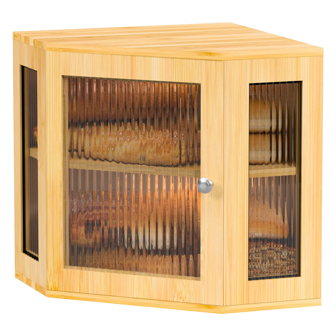 Brotkasten Ecke Bambus Eckbrotkasten Brotaufbewahrungsbox mit 2 Etagen, Holz Brotbehälter Brotaufbew
